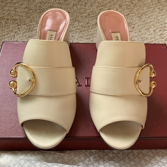 BALLY Switzerland JORIA 55 mule sandals slip-on. Gold buckle. Made in Italy - Picture 5 of 8